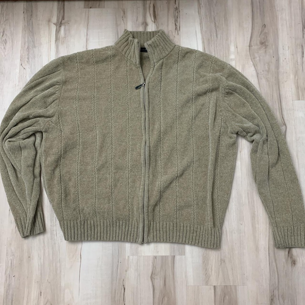 Cellini Mens XL Khaki Green Soft Acrylic Zip Up Sweater 5800-258